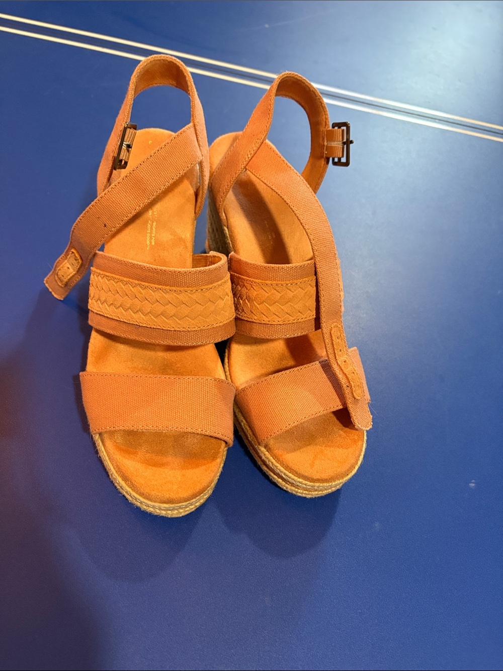 Toms Orange Canvas Wedge Sandals with Ankle Strap